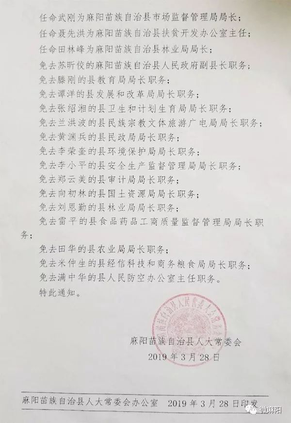 麻阳苗族自治县科学技术和工业信息化局人事任命最新公告